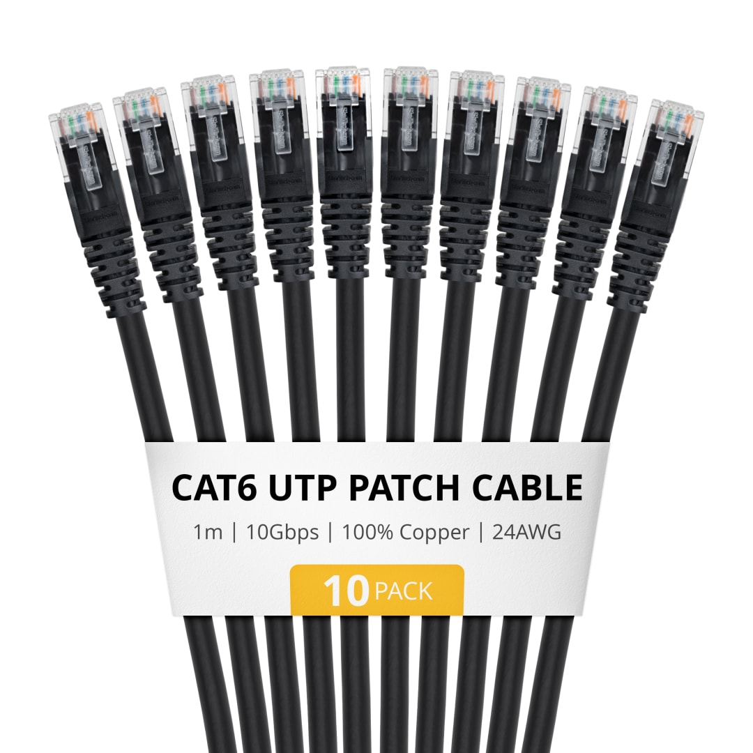 Cat6 UTP Patch Cable, Pure Bare Copper, 1m, Black 10 pack