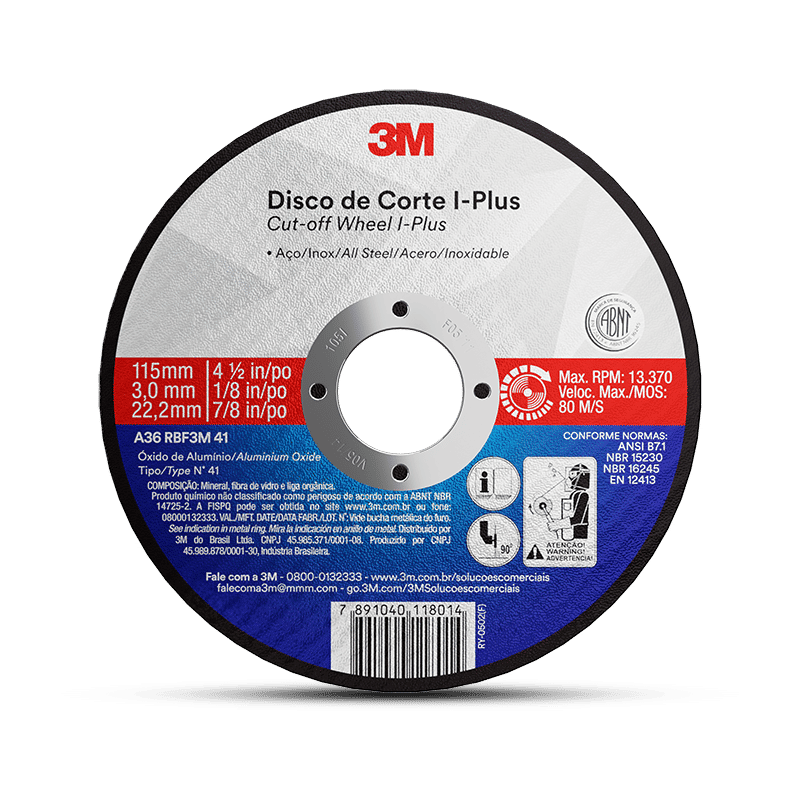 Disco de Corte 3M™ I-PLUS, Diâmetro 250 mm, Espessura 3,2 mm, Furo Central 25,4 mm