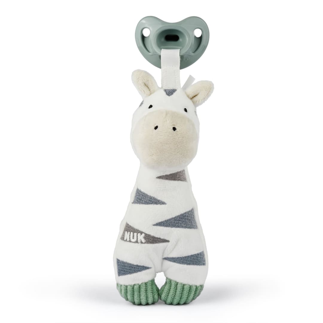 NUK® Besties Pacifier Holder with Stuffed Animal and Silicone Pacifier Included, Zebra