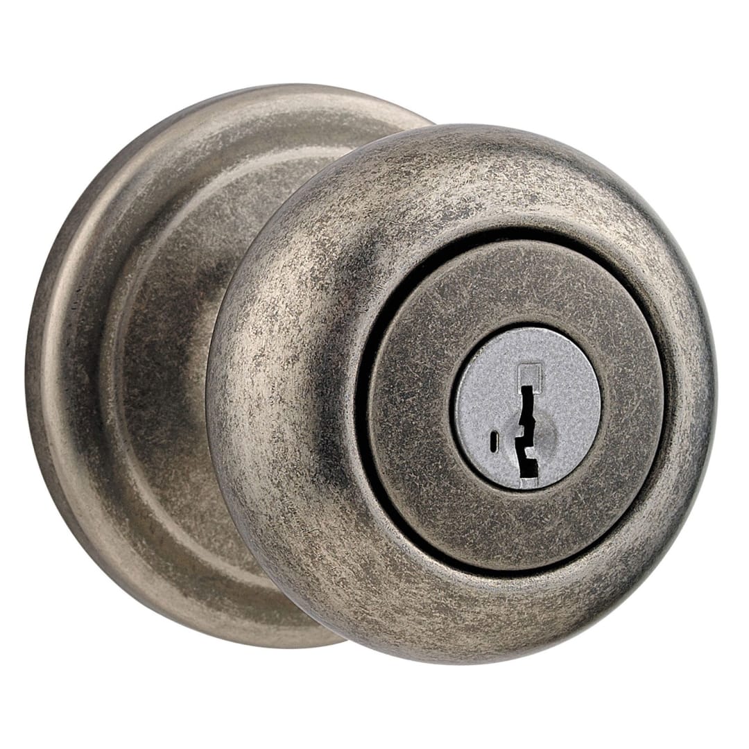 Juno Keyed Entry Knob featuring SmartKey Security™ in Rustic Pewter