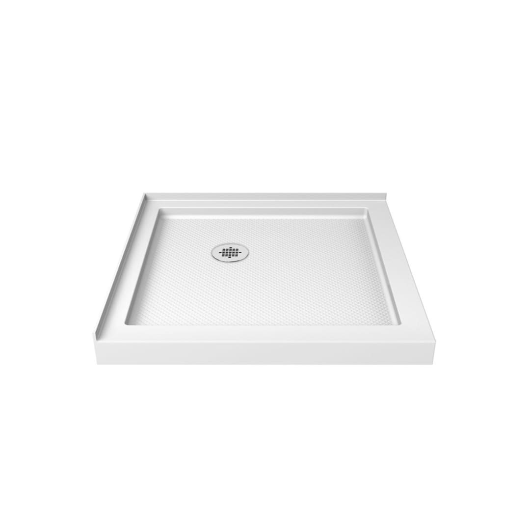 DreamLine SlimLine 42 inch D x 42 inch W x 2 3/4 inch H Corner Drain Double Threshold Shower Base in White