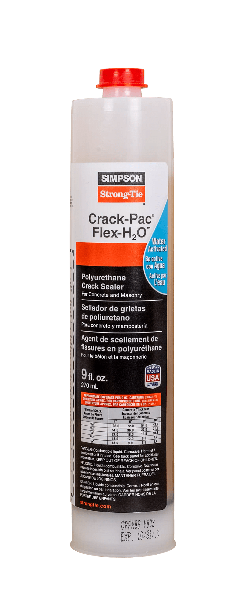 Simpson Strong-Tie CPFH09 Crack-Pac® Flex-H2O™ 9 oz. Polyurethane Crack Sealer Cartridge (Pack of 12)