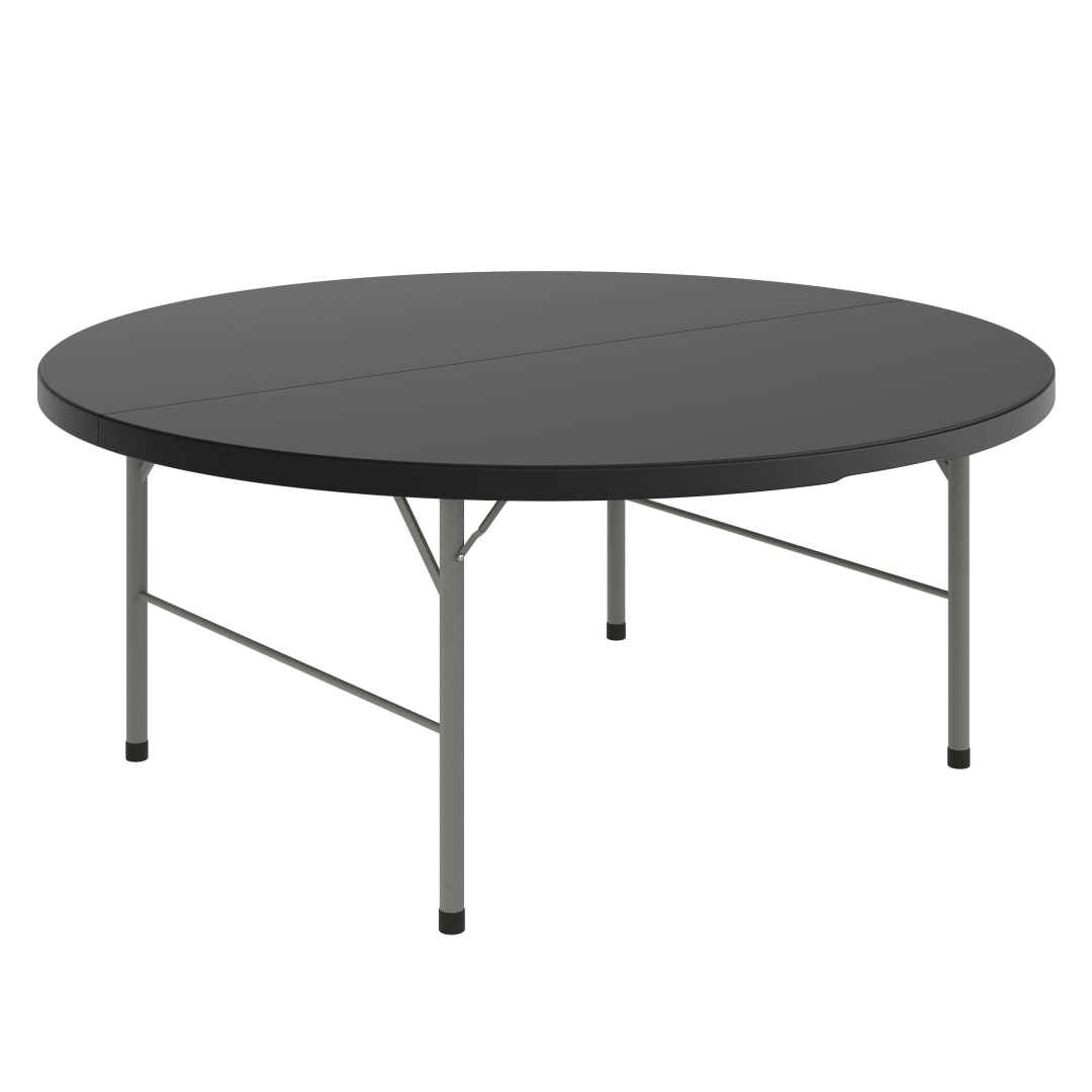 Kathryn 5.89-Foot Round Bi-Fold Granite Black Plastic Banquet and Event Folding Table with Carrying Handle