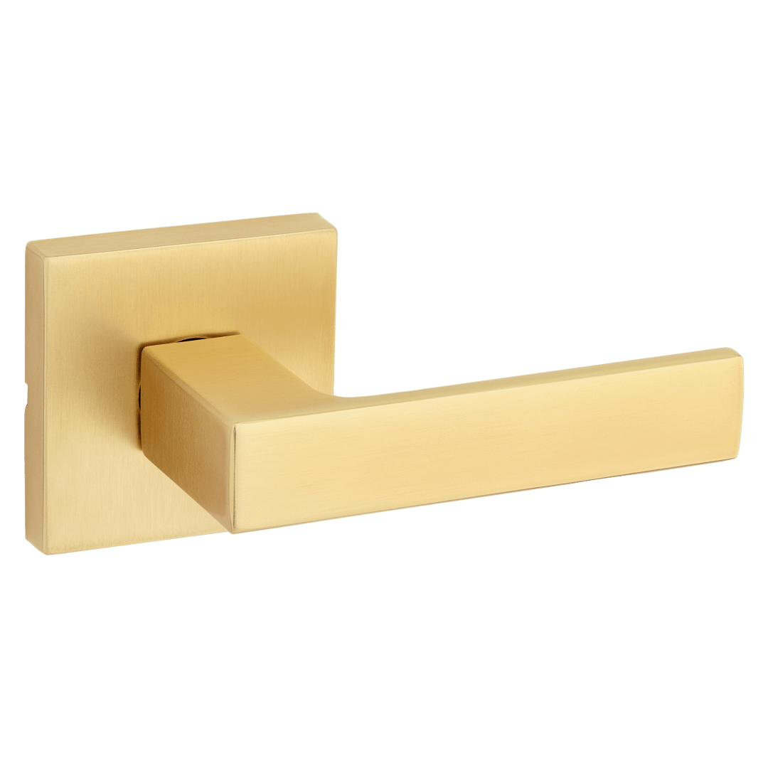 Singapore Square Hall/Closet Door Lever in Satin Brass