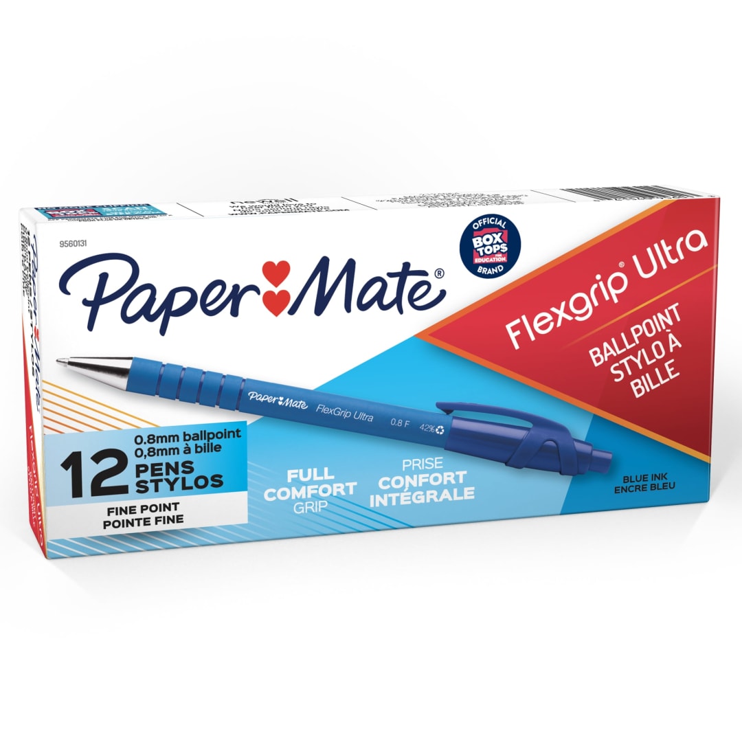 Paper Mate® FlexGrip® Ultra™ Recycled Retractable Ballpoint Pen, 0.8 mm Fine, Blue, 12/pk