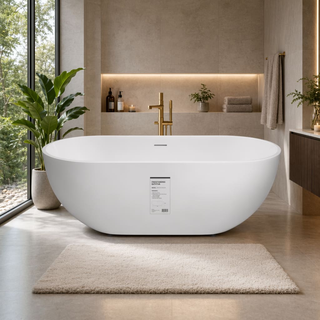 66 in. Freestanding Oval Soaking Bathtub in Matte White