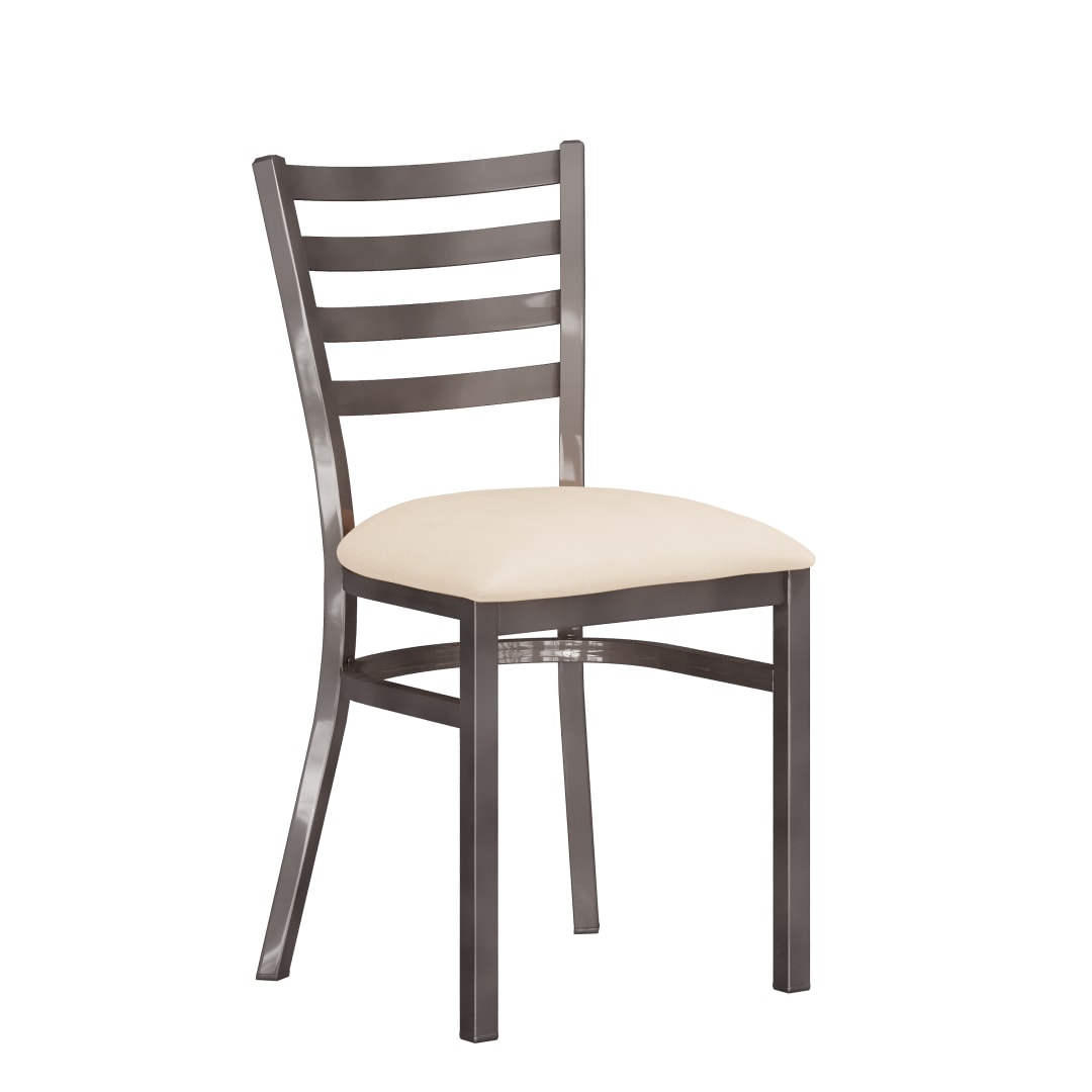 HERCULES Silver Antique Finish with Clear Coat Ladder Back Metal Restaurant Chair - Tan Vinyl Seat