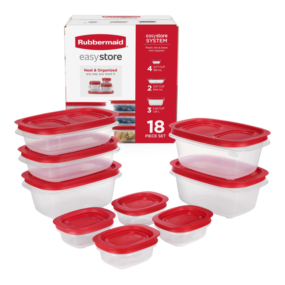 Rubbermaid EasyStore Medium Rectangle Containers, 18-Piece Set, Food Storage Containers, Food Storage Containers with Lids