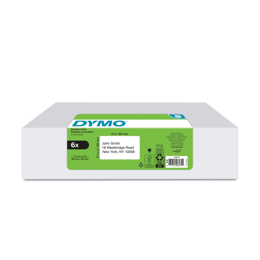 DYMO® Authentic LW Large Shipping Labels, DYMO® Labels for LabelWriter™ Label Printers, 2-5/16" x 4, Print Up to 6-Line Addresses, 6 rolls of 300 (1800 Total)