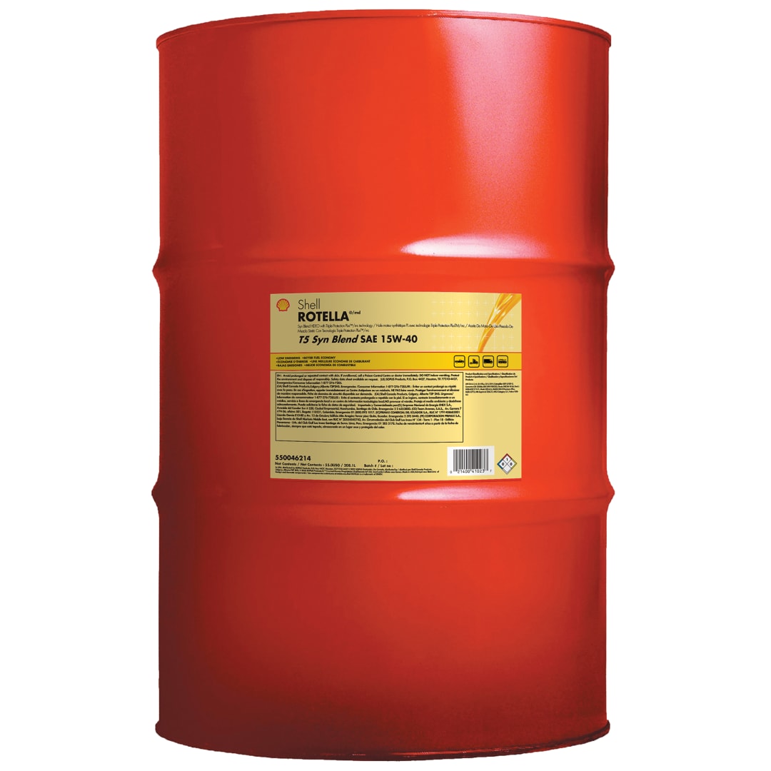 Shell Rotella T5 Synthetic Blend 15W-40 Diesel Engine Oil, 55 Gallon Drum