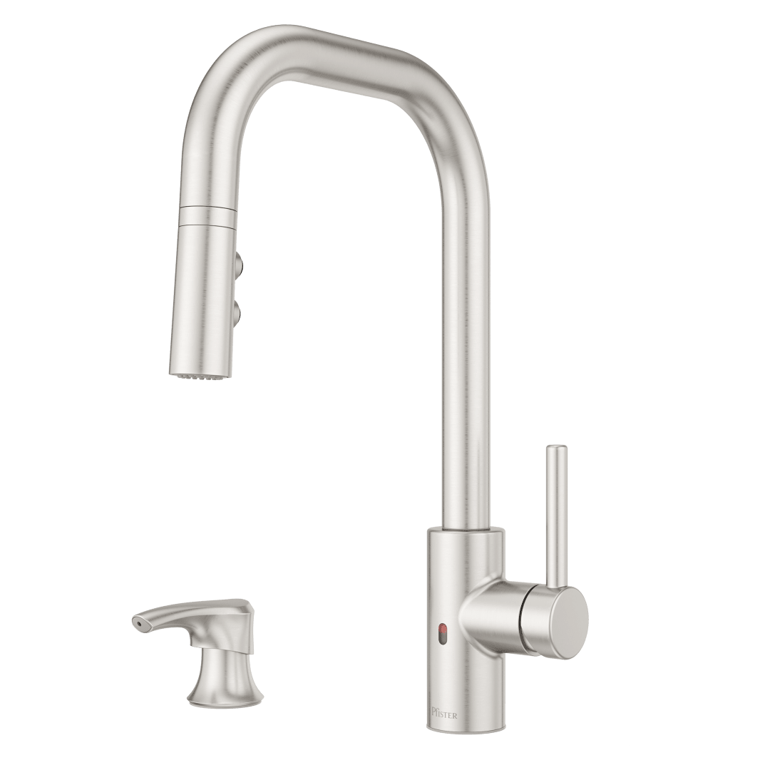 eZanna Electronic Pull Down Kitchen Faucet with Deckplate and Soap Dispenser in Spot Defense Stainless Steel