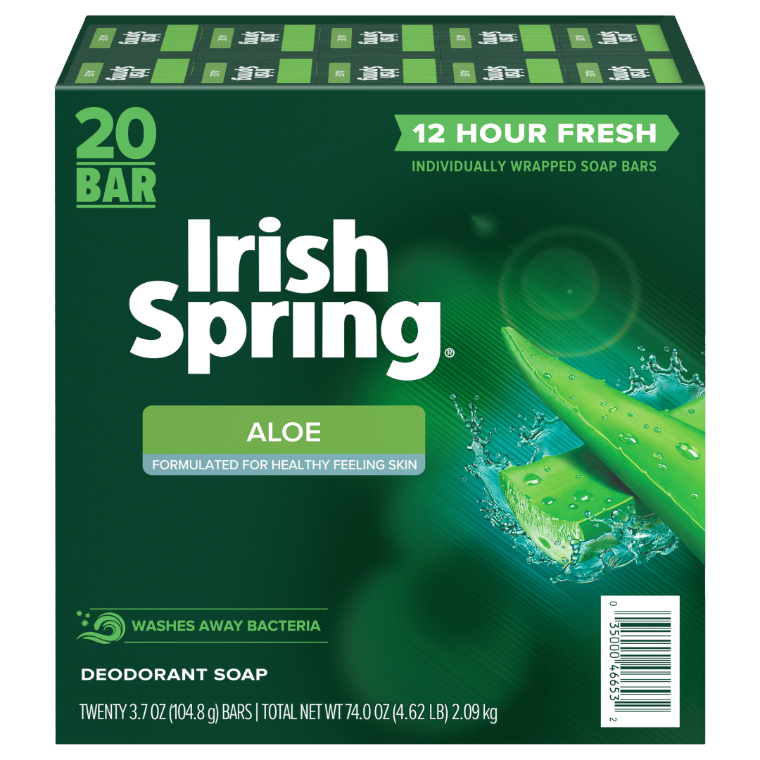 Irish Spring Aloe Vera Bar Soap, Body and Hand Soap Bar Washes Away Bacteria, 3.7 Ounce, 2 Bars