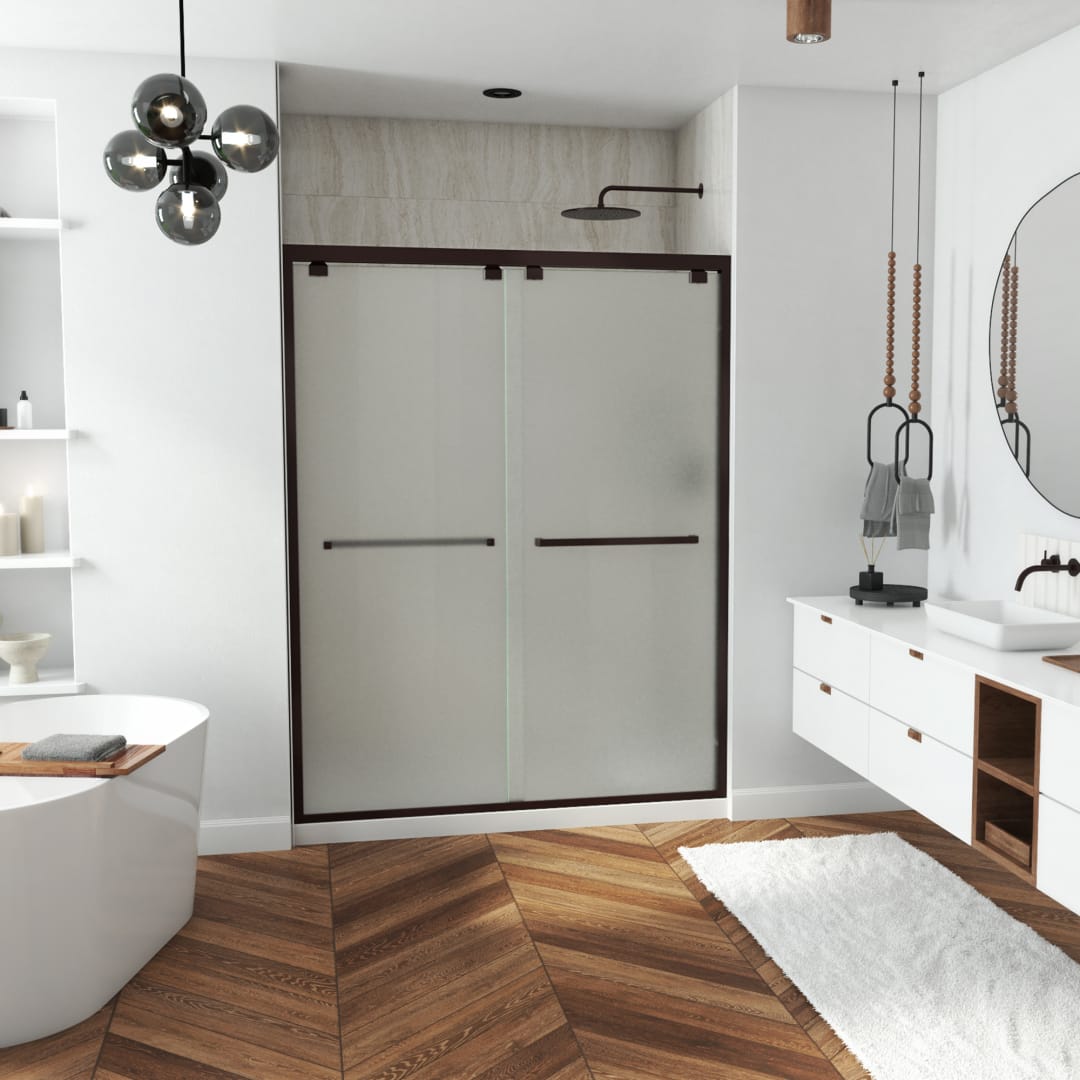 DreamLine Encore 56-60 inch W x 76 inch H Semi-Frameless Bypass Sliding Shower Door in Oil Rubbed Bronze with Frosted Glass