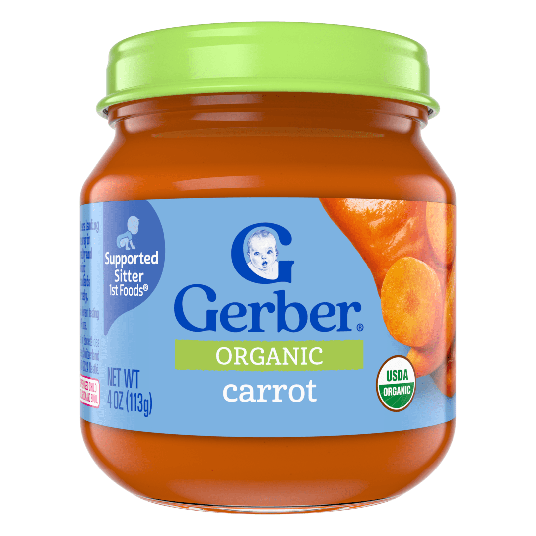Gerber Stage 1 Baby Food, Organic Carrot Jar, Carrot Puree, Non-GMO, Baby Puree