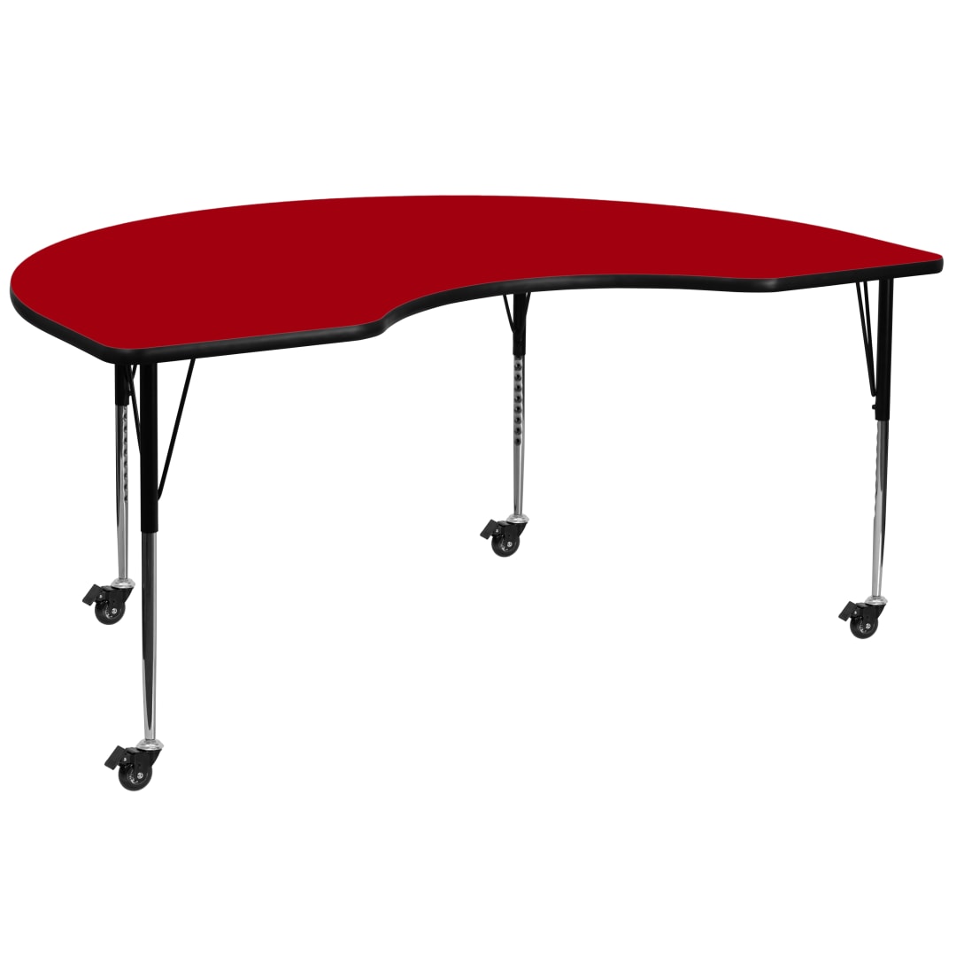 Wren Mobile 48''W x 96''L Kidney Red Thermal Laminate Activity Table - Standard Height Adjustable Legs