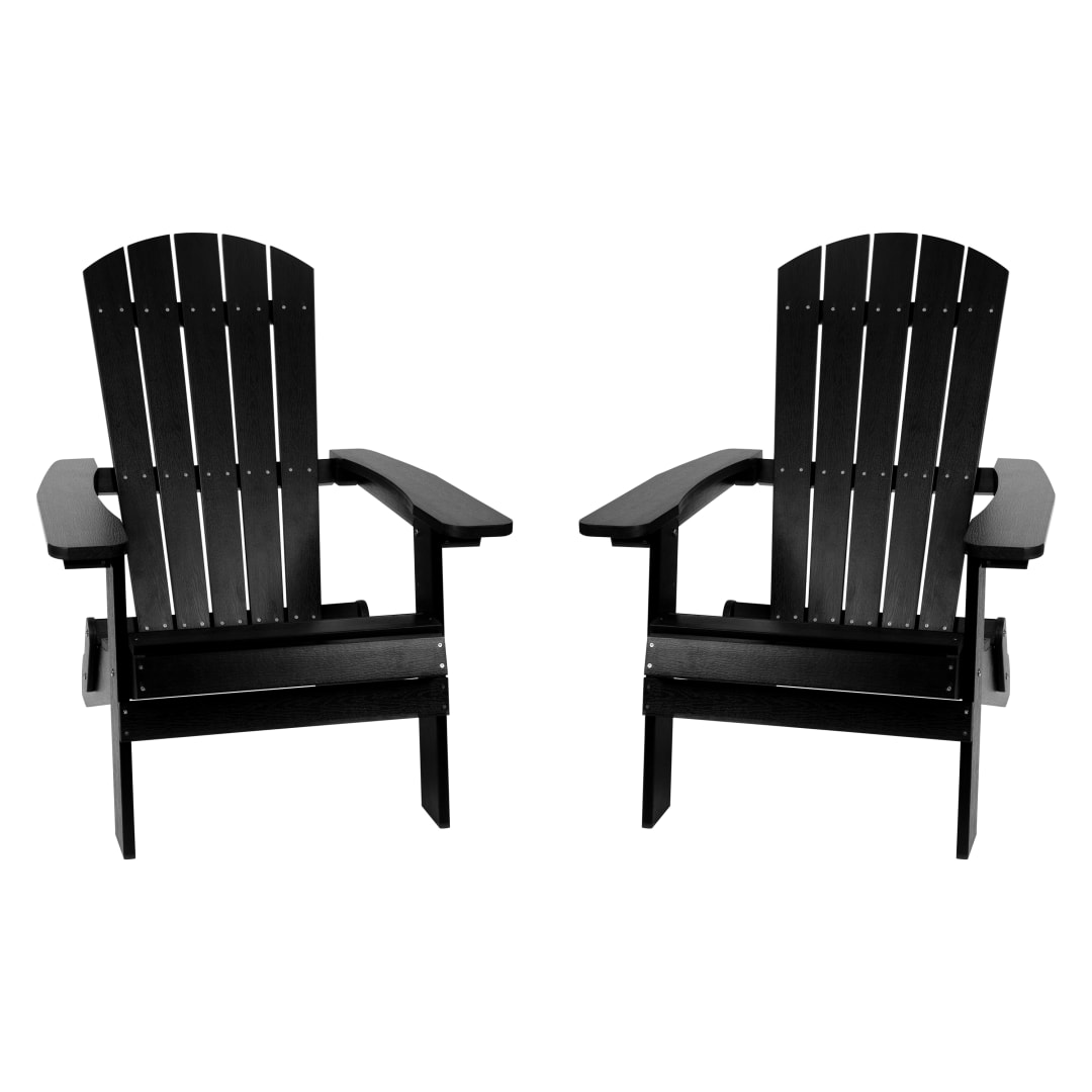 Set of 2 Charlestown All-Weather Poly Resin Folding Adirondack Chair in Black