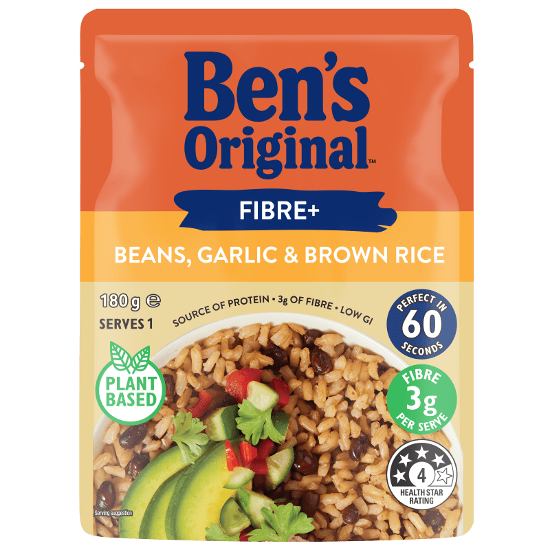 BEN'S ORIGINAL Microwave Rice Fibre+ Beans, Garlic & Brown Rice 180g Pouch