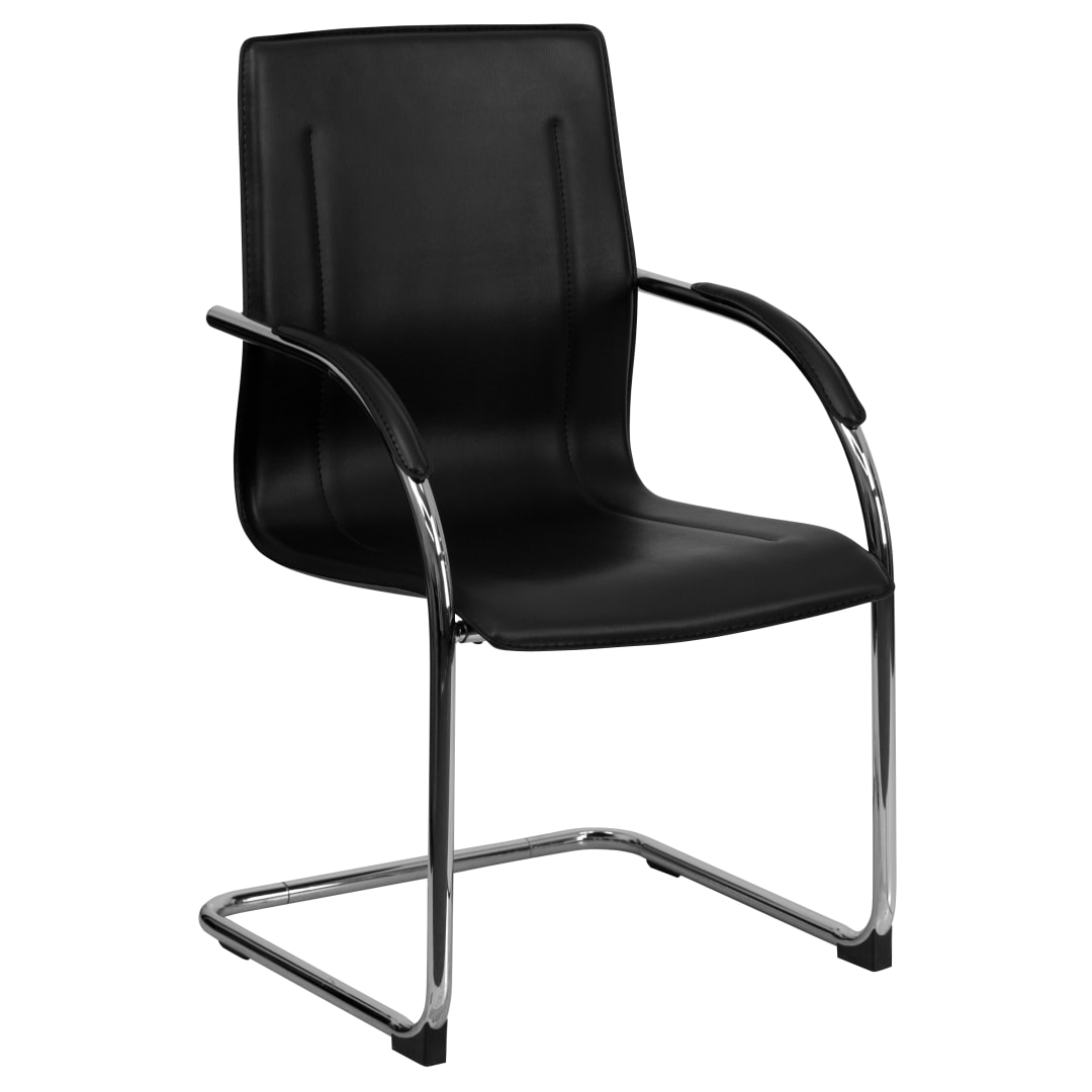 Valrico Black Vinyl Side Reception Chair with Chrome Sled Base