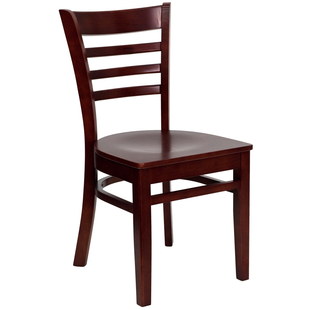 4 Pk. HERCULES Series Ladder Back Mahogany Wood Restaurant Chair