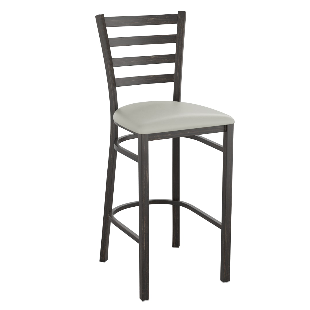 HERCULES Series Distressed Gold Ladder Back Metal Restaurant Barstool - Gray Vinyl Seat