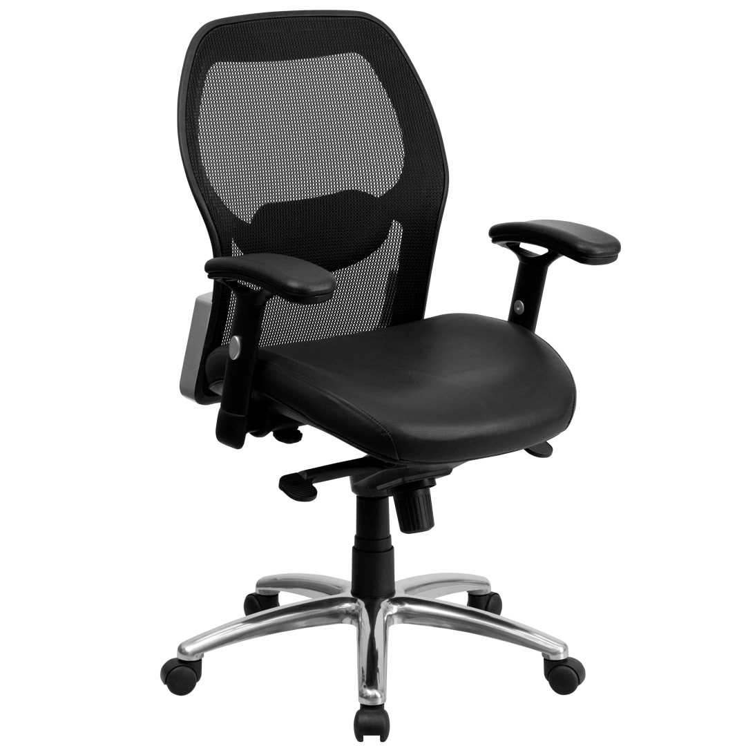 Albert Mid-Back Black Super Mesh Executive Swivel Office Chair with LeatherSoft Seat, Knee Tilt Control and Adjustable Lumbar &amp; Arms
