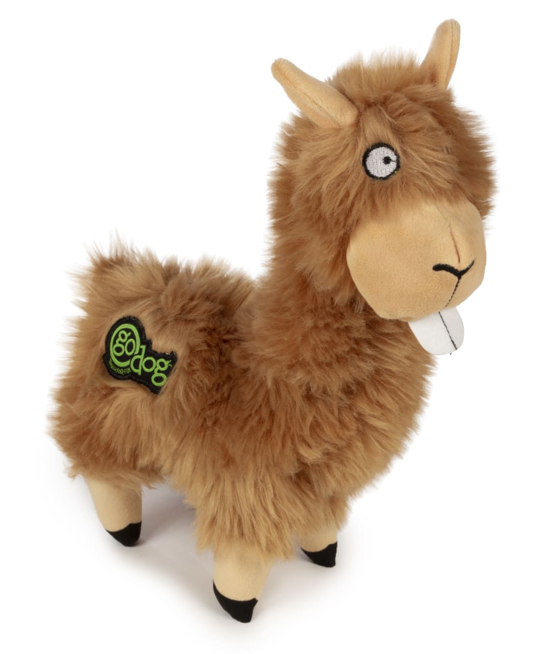 goDog Buck Tooth Llama Squeaky Plush Dog Toy, Chew Guard Technology, Tan, Large
