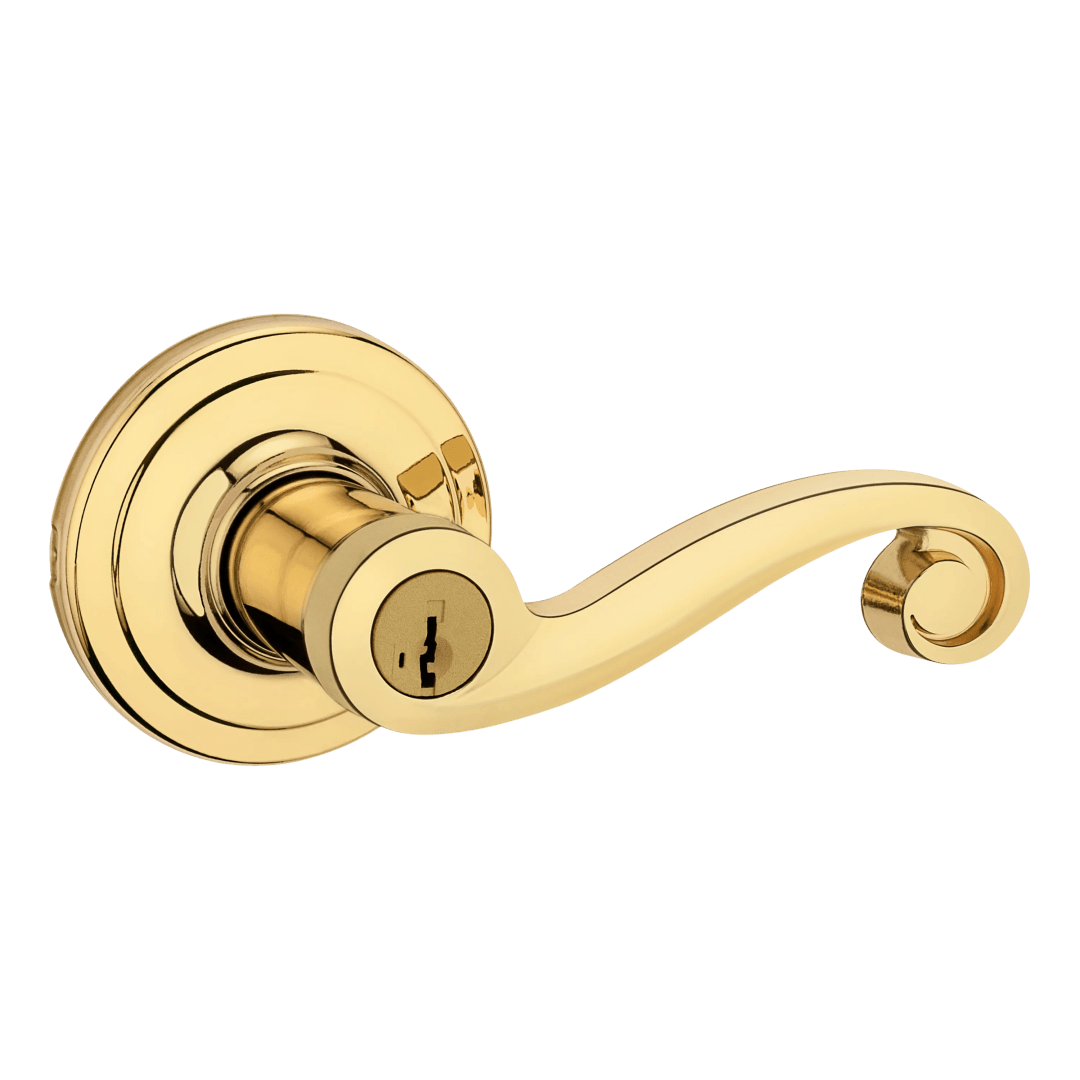 Lido Polished Brass Keyed Entry Door Handle with Lock Featuring SmartKey Security