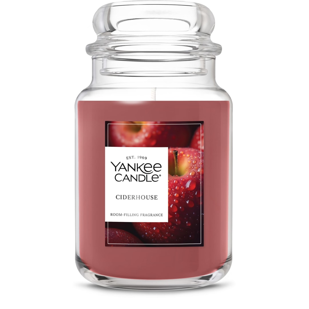 Yankee Candle® Large Jar Scented Candle with up to 150 Hour Burn Time, Premium Plant Wax Blend for Consistent Burn, 22 oz Jar Candle with Room Filling Fragrance, Ciderhouse