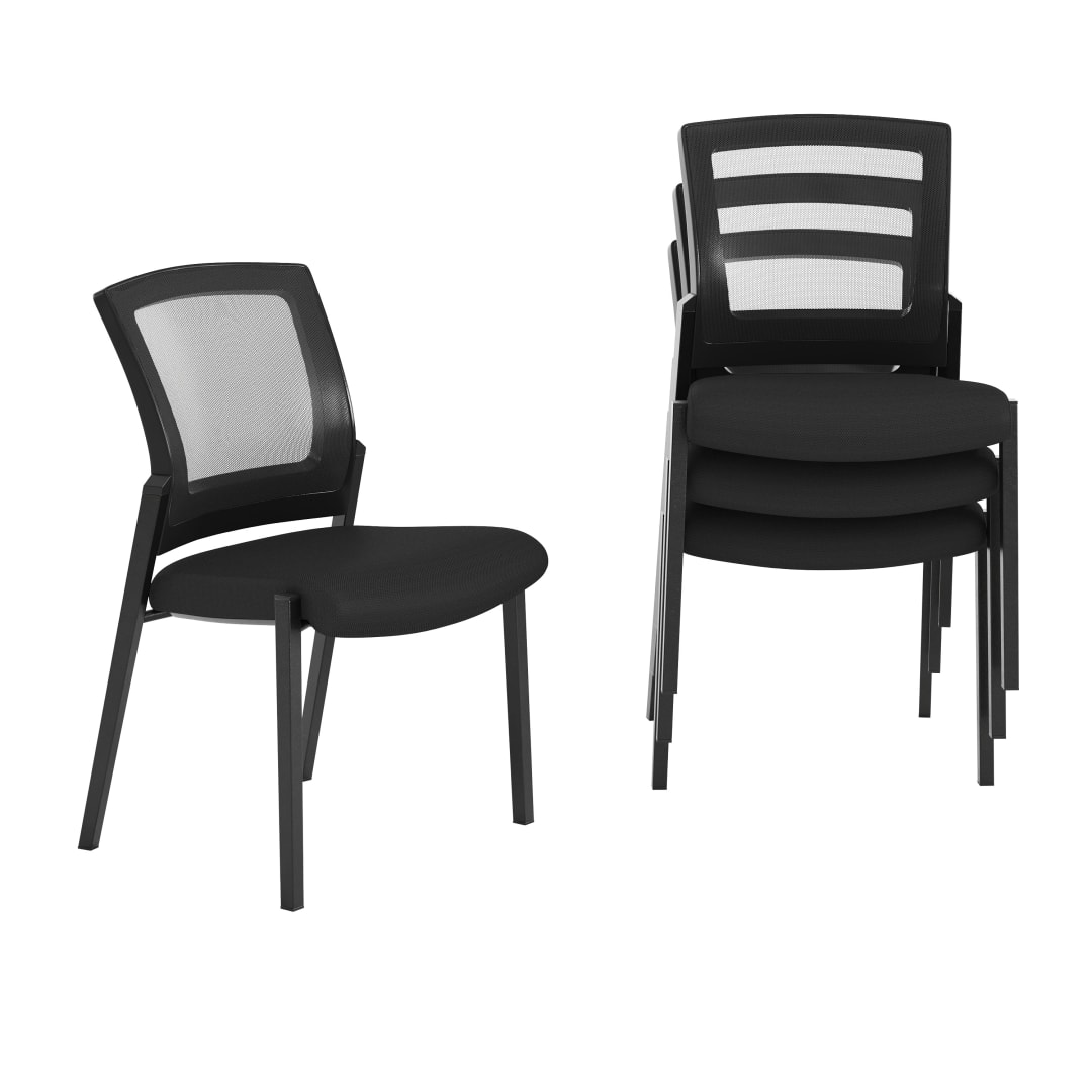 HERCULES Set of 4 Commercial Armless Stackable Side Chairs with Black Mesh Seats and Powder Coated Black Steel Frames