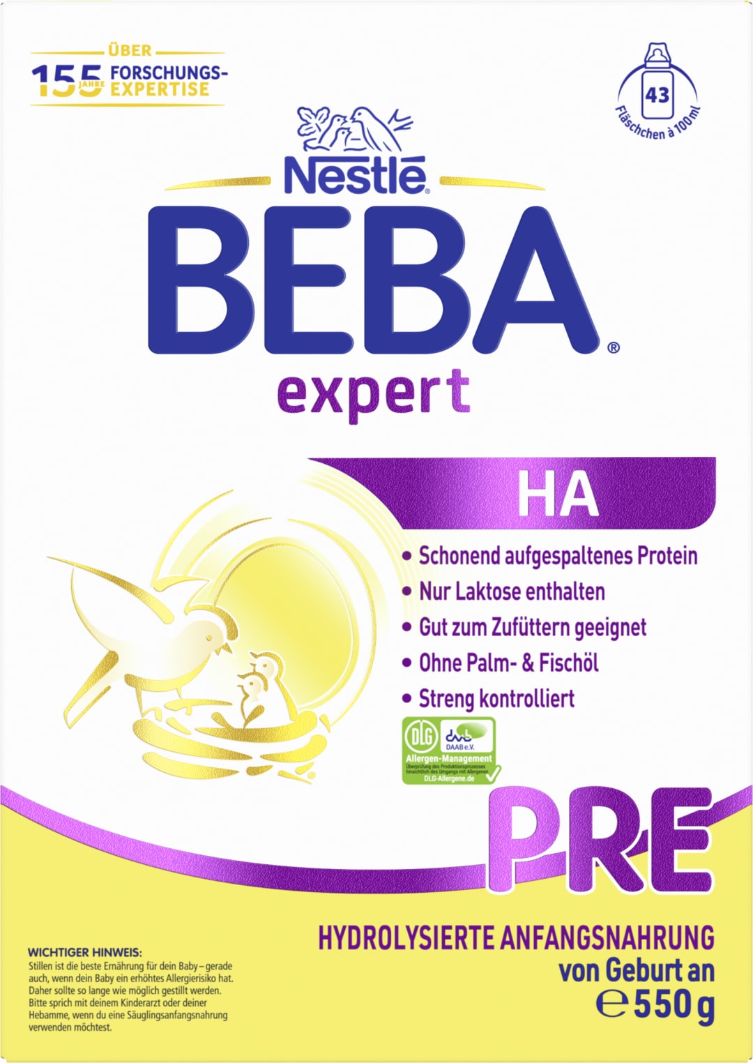 BEBA Expert HA PRE Säuglingsanfangsnahrung von Geburt an 550g
