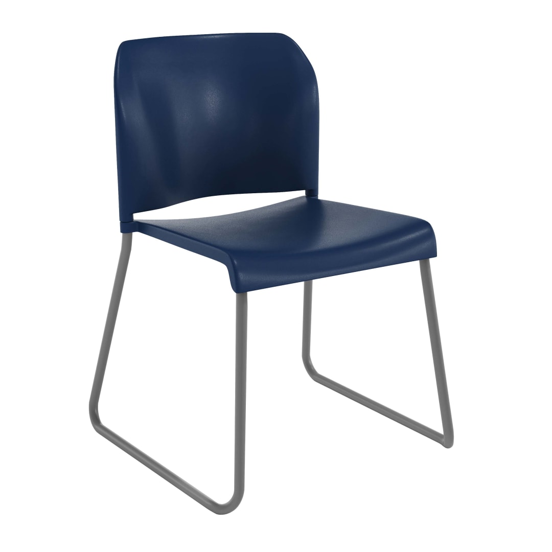 HERCULES Kenai Navy Office Reception Stack Chair with Contoured Backrest and Gray Sled Base