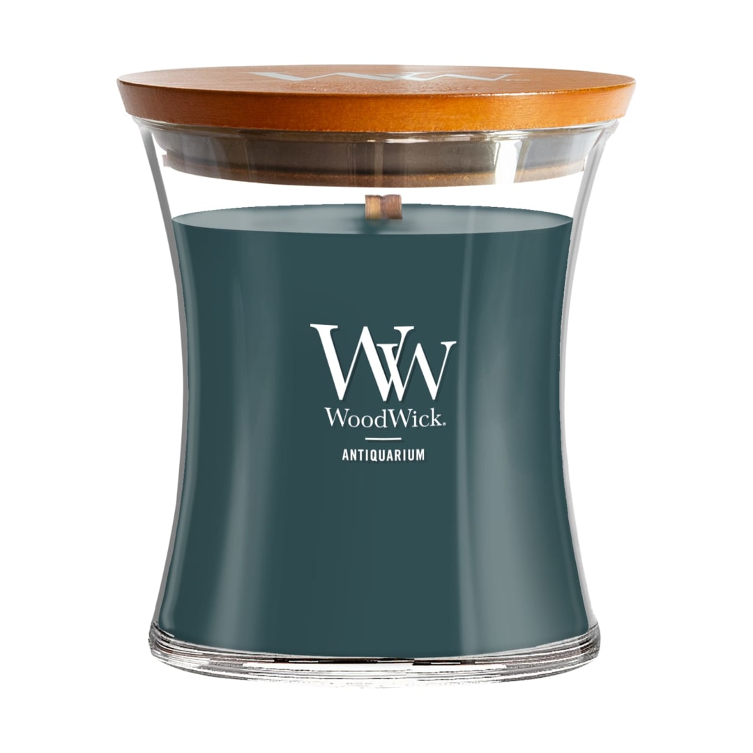 WoodWick® Antiquarium Scented Medium Hourglass Candle, Crackles as it Burns, Great for gifting, 9.7oz