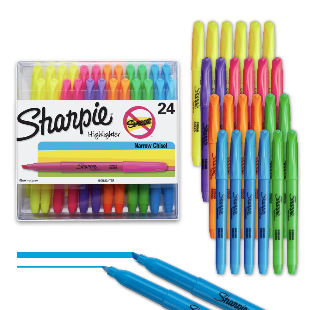 Sharpie® Pocket Highlighters, Assorted, Chisel Tip, 24 Count