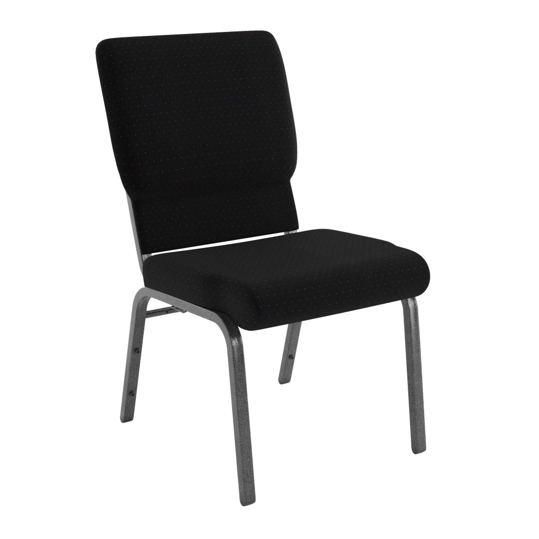 20 Pack HERCULES Series 18.5''W Stacking Church Chair in Black Patterned Fabric - Silver Vein Frame