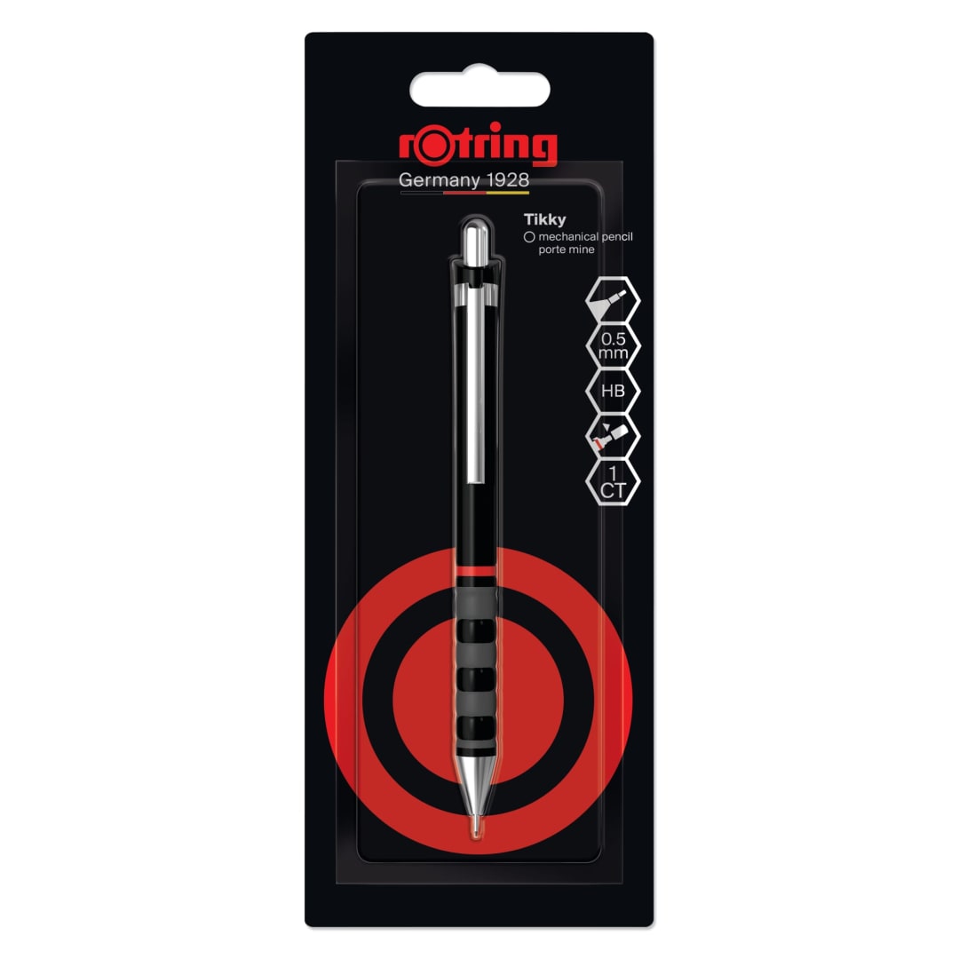 rOtring Tikky Mechanical Pencil | HB Lead, 0.5 mm | Black Barrel | Lightweight with Rubberised Grip