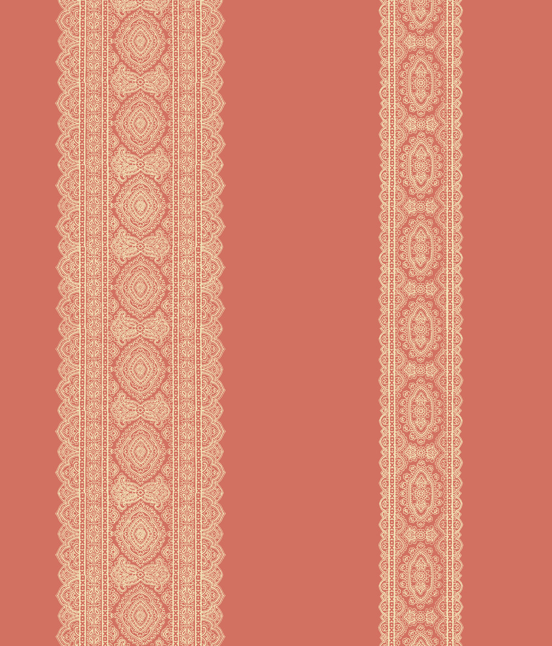 Brynn Coral Paisley Stripe Wallpaper