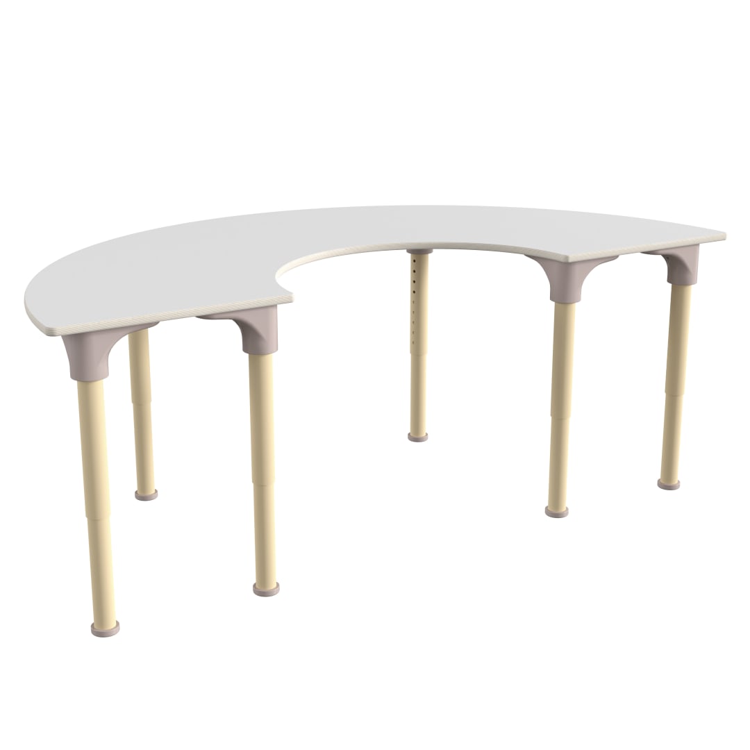 Bright Beginnings 59" Commercial Grade Wooden Half Circle Adjustable Height Classroom Activity Table - Metal Legs Adjust From 15"H - 23"H, Beech/White