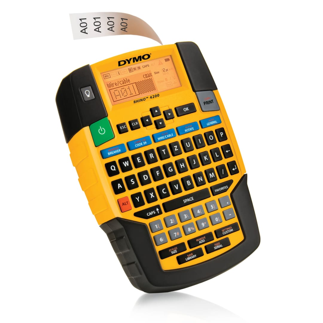 DYMO® Rhino 4200 Industrial Label Maker Carry Case Kit with 1 Roll of 1/2" All-Purpose Vinyl Labels, Black on White