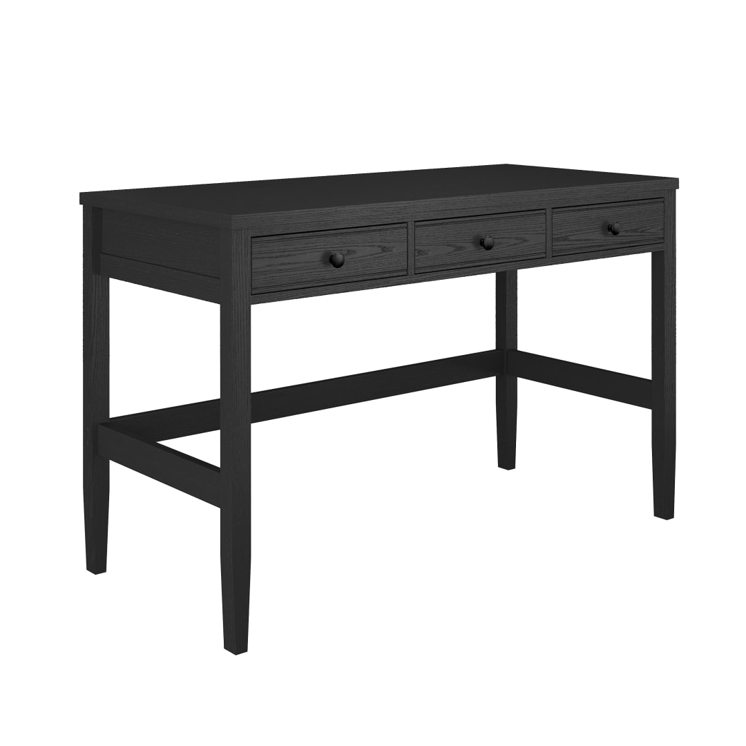 Rhett Home Office 3 Drawer Desk with Tapered Legs in Black with Oil Rubbed Bronze Hardware