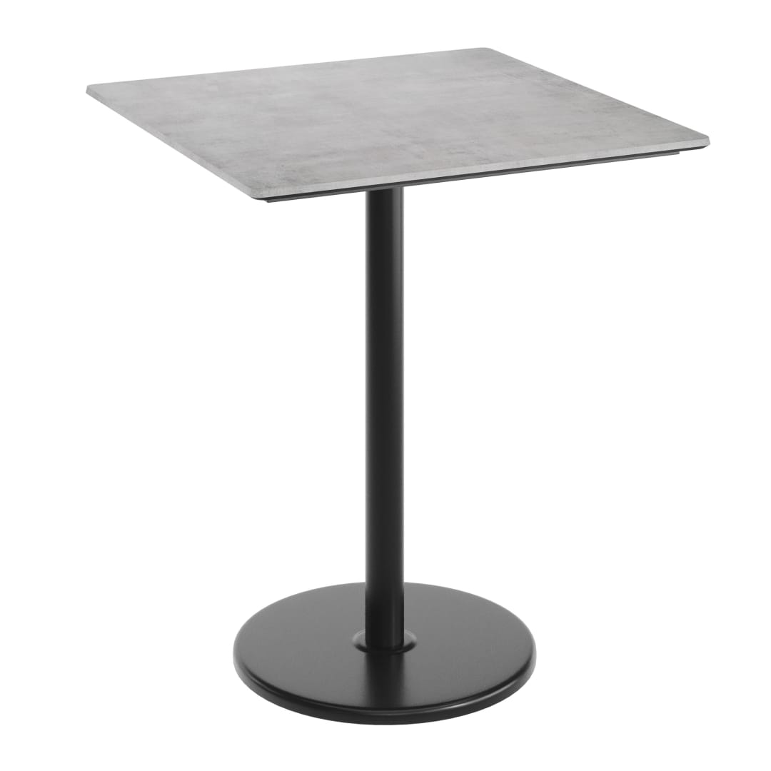 TopGuard 36" Square Tabletop, Seamless Surface Technology, Gray Faux Concrete, 24" Black Round Bar Height Base, Moisture, Scratch, Heat, UV Resistant