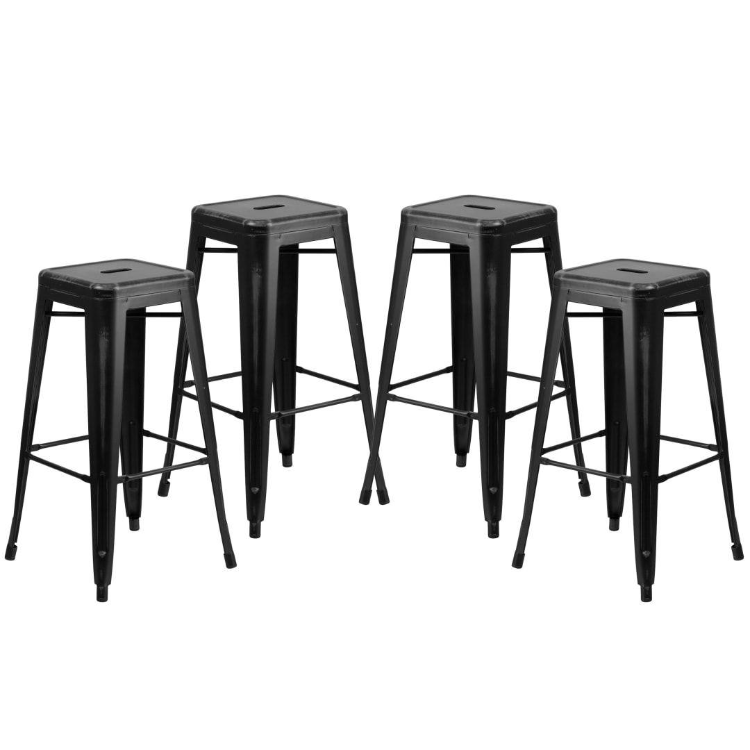 Kai Commercial Grade 4 Pack 30" High Backless Distressed Black Metal Indoor-Outdoor Barstool