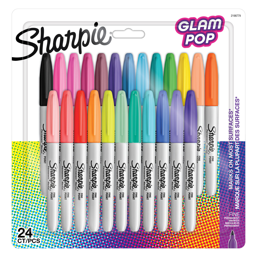 Sharpie® Glam Pop Permanent Markers | Fine Point for Bold Details | Assorted Vibrant Colours | 24 Marker Pens