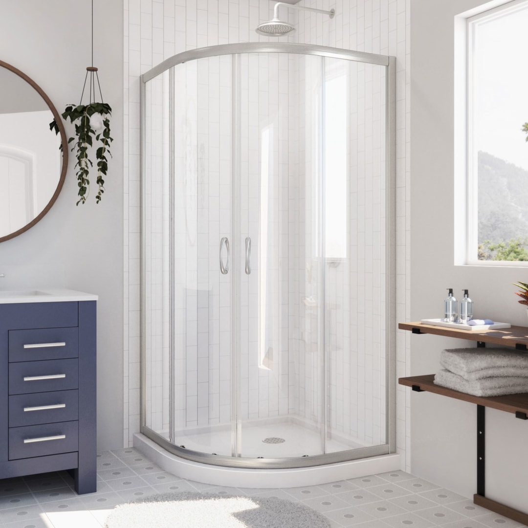 DreamLine Prime 31 3/8 inch x 31 3/8 inch x 72 inch Corner Semi-Frameless Sliding Shower Enclosure in Brushed Nickel and Clear Glass