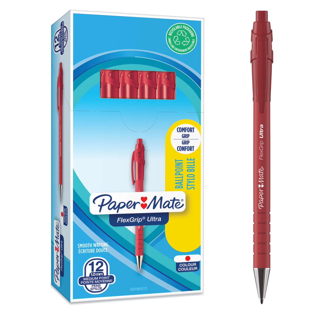 Paper Mate® FlexGrip® Ultra® Retractable Ballpoint Pens | Medium Point (1.0mm) | Red | 12 Count