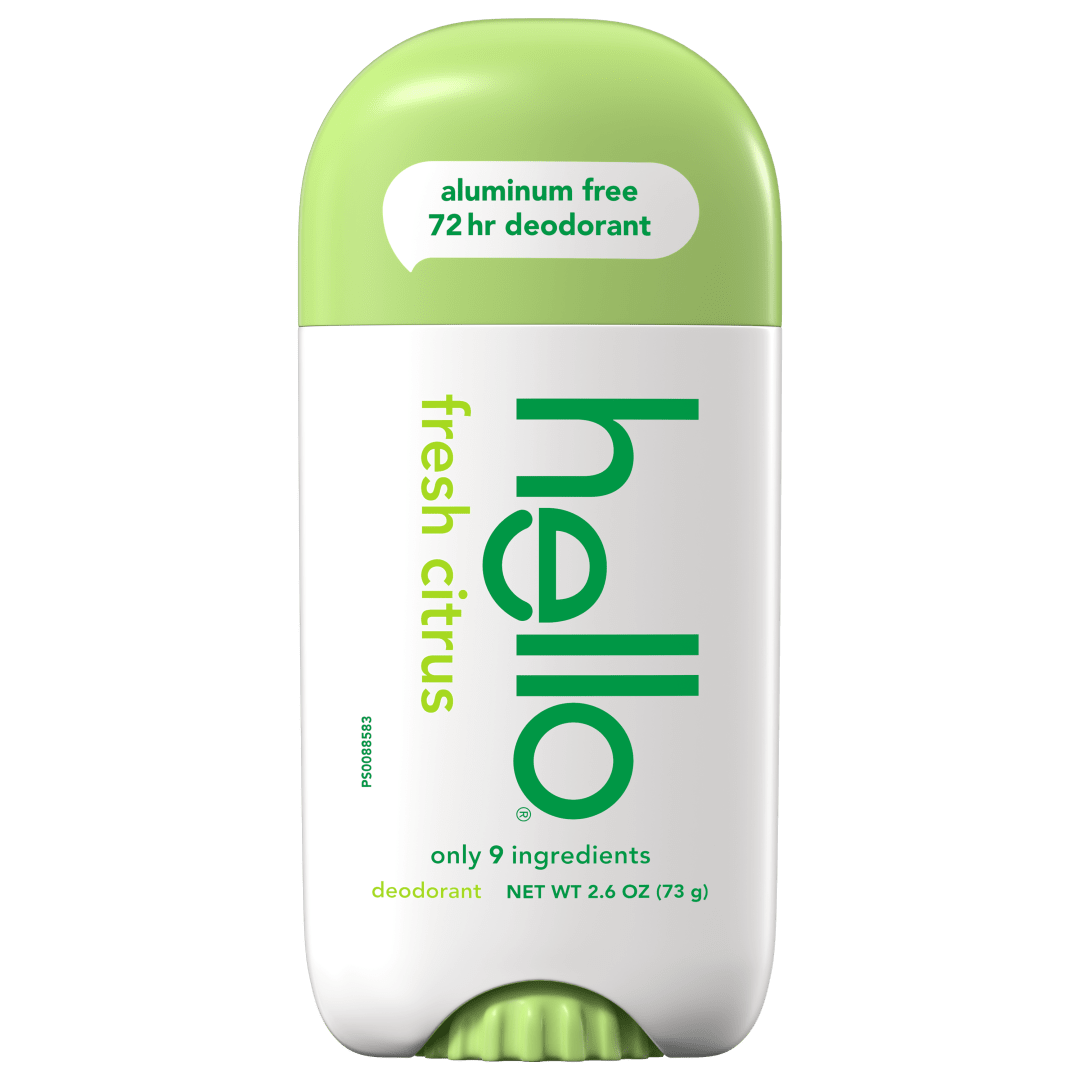hello Fresh Citrus Aluminum Free Deodorant for Women and Men, 72-Hour Deodorant, Only 9 Ingredients, Baking Soda Free, Enriched with Shea Butter, Vegan, 2.6 oz Stick Deodorant
