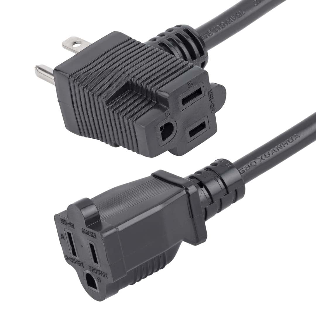 12in Outlet saver extension cord 1xNEMA515 P to 2xNEMA 5