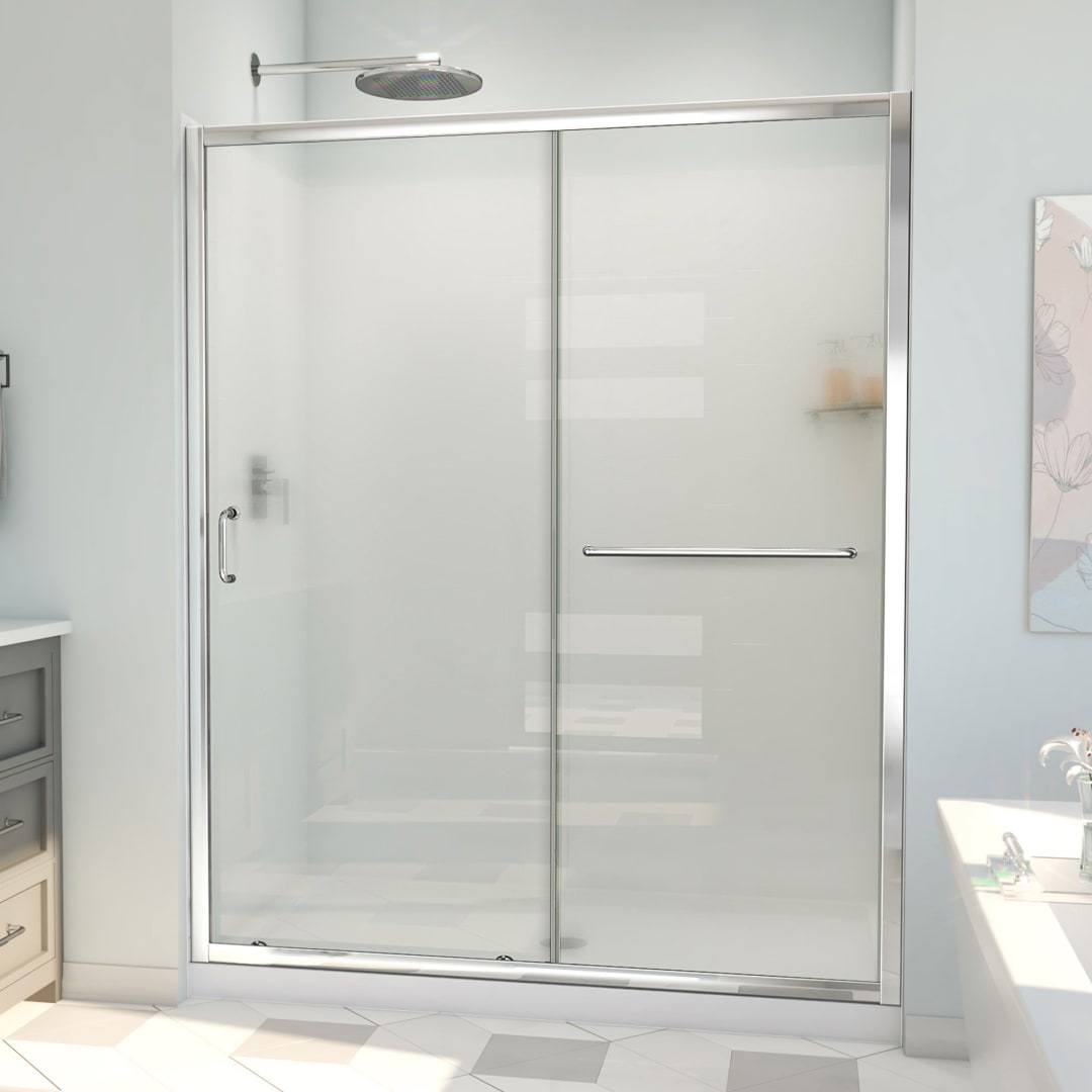DreamLine Infinity-Z 36 inch D x 60 inch W x 78 3/4 inch H Semi-Frameless Sliding Shower Door in Chrome and Frosted Glass, Center Drain Shower Base, and Wall Kit in White
