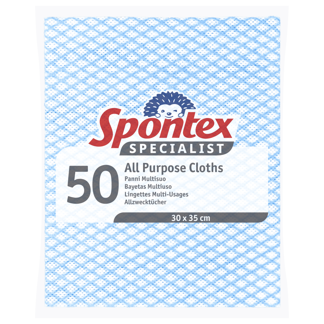 Spontex Specialist bayeta multiusos | Paños de cocina versátiles y reutilizables para una limpieza profesional | Uso en seco y húmedo | Paquete de 50