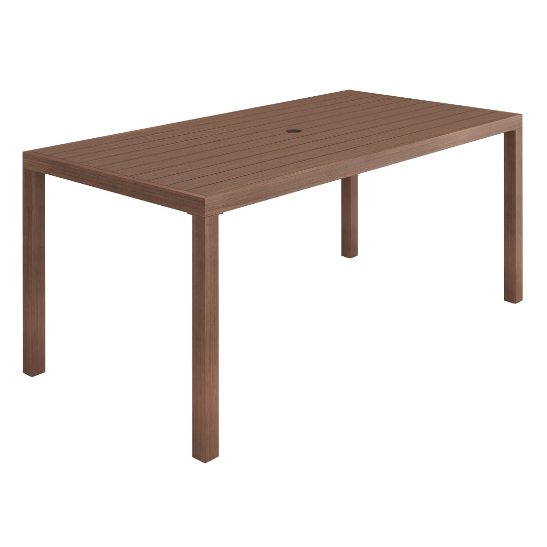 Bedford 71" Indoor-Outdoor Patio Table with Brown Brushed Woodgrain Aluminum Finish