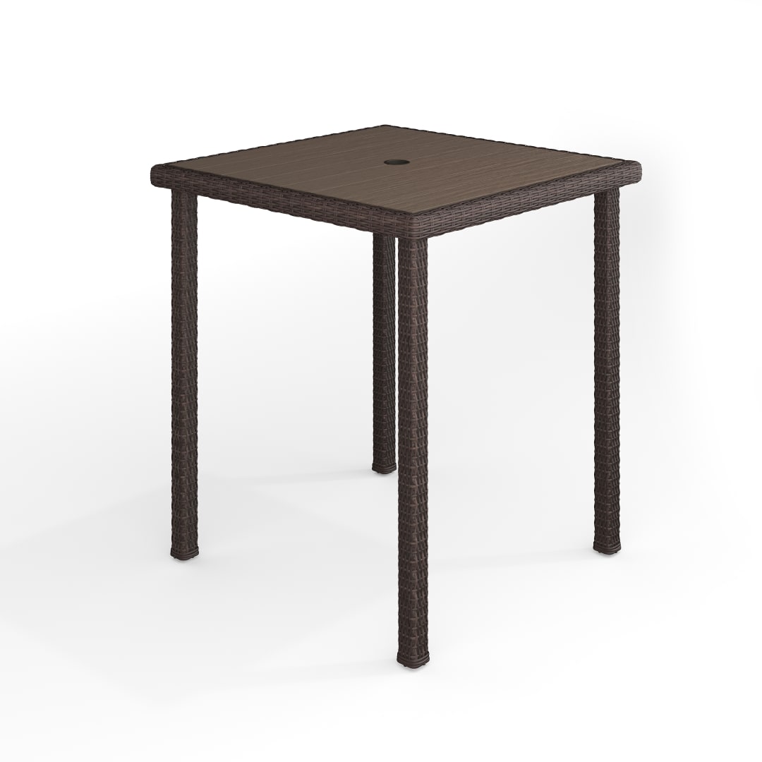 Bedford 37" Square Indoor-Outdoor Patio Bar Height Table with Engineered Wood Top in Brown Rattan Wicker